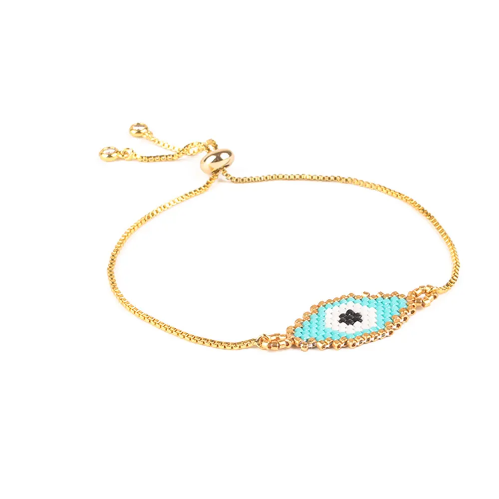 Shinus Miyuki браслет evil eye Miyuki Pulsera Mujer турецкий глаз браслет Boho золотая цепочка летние ювелирные изделия из бисера ткацкий станок - Окраска металла: M-B0457-Bchain snake