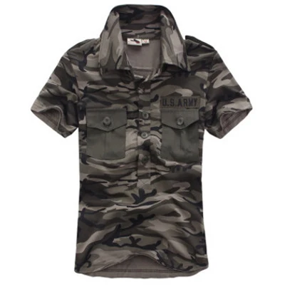 Летние женские рубашки поло из хлопка, рубашки поло с отложным воротником и двойным карманом, рубашки с коротким рукавом в армейском стиле 4XL - Цвет: Camo