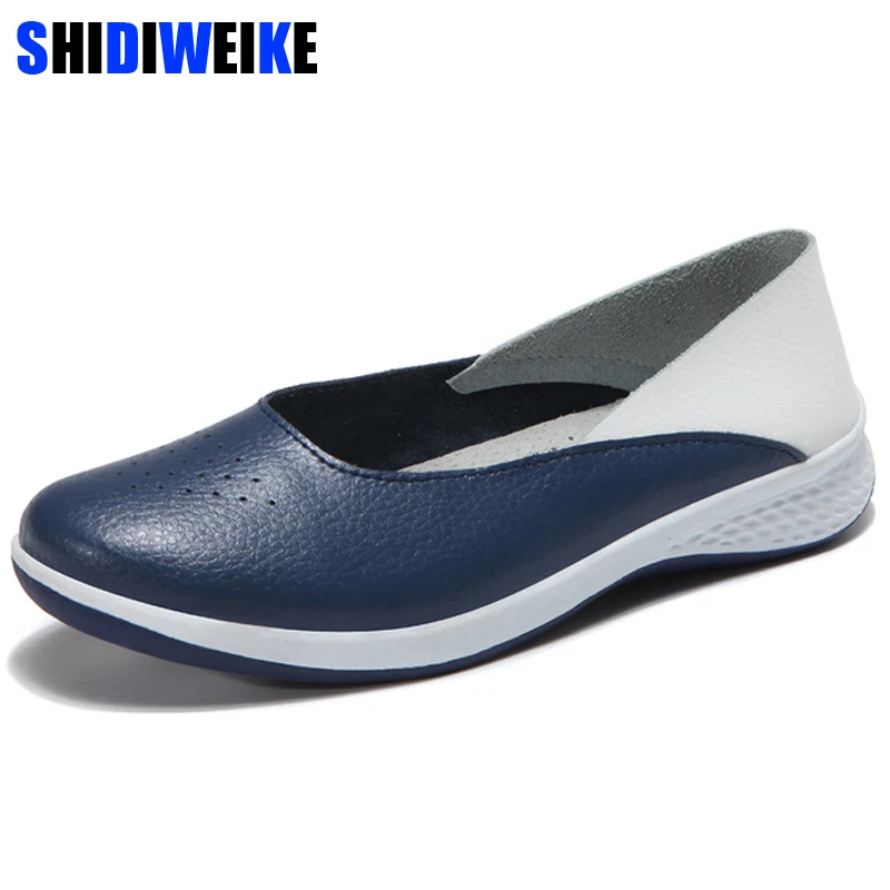 

2019 Spring women Leather Loafers cutout ballet flats shoes female flat nursing Shoes Woman Slip On loafers slipony n758
