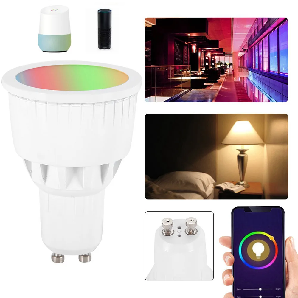 6 Вт GU10/GU5.3/E27 wifi-патрон, умный свет чашки с регулируемой яркостью Цвет умный свет лампы совместимы с Alexa Google Home AC86-265V светодиодные лампы