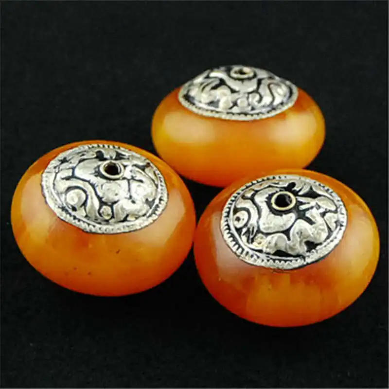 

TSB0117 Tibetan Silver Capped Simulated Beeswax Resin Abcus Beads 3 beads lot
