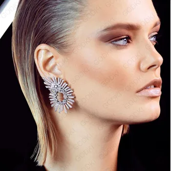 

GODKI 44MM Famous Design Luxury PopularGeometry Flower Stud Earrings For Women Wedding Full Mirco CZ Cubic Zircon Trendy Jewelry
