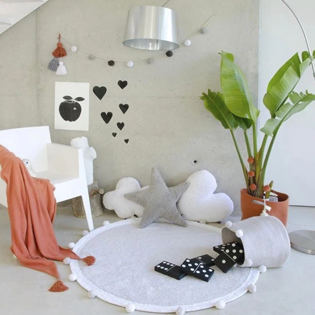 Round Rug Tapete Infantil Nordic Soft Cotton Fluffy Floor Mat Rugs Kilim for Baby Children Bedroom Living Room Pink Grey Blue 2