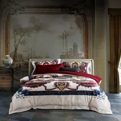 Папа и мима Bedlinens 4 шт. queen King Размеры Тотем печати постельные принадлежности без каблука постельное белье с вышивкой 100% Египетский хлопок