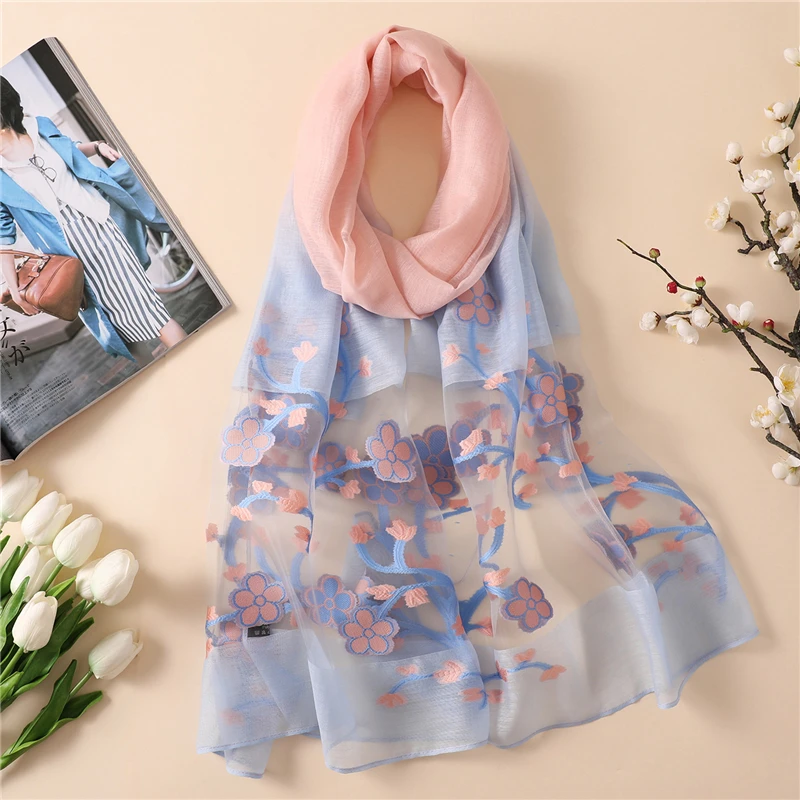 

2019 designer brand women scarf summer silk feeling shawls hijabs lady wraps pashmina organza beach stoles scarves foulard