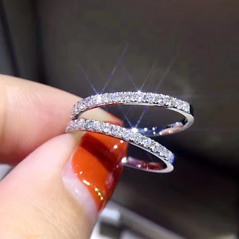 Новое Сверкающее горячее предложение Настоящее 925 Серебряное бриллиантовое CZ каменное кольцо хорошее ювелирное изделие простое круглое тонкое кольцо для женщин кольца элементов
