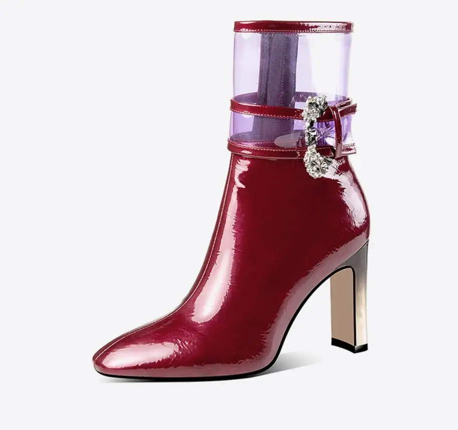 

Autumn and winter, new pointy mid-barrel, leather, fashion, all-in-one Martin boots
