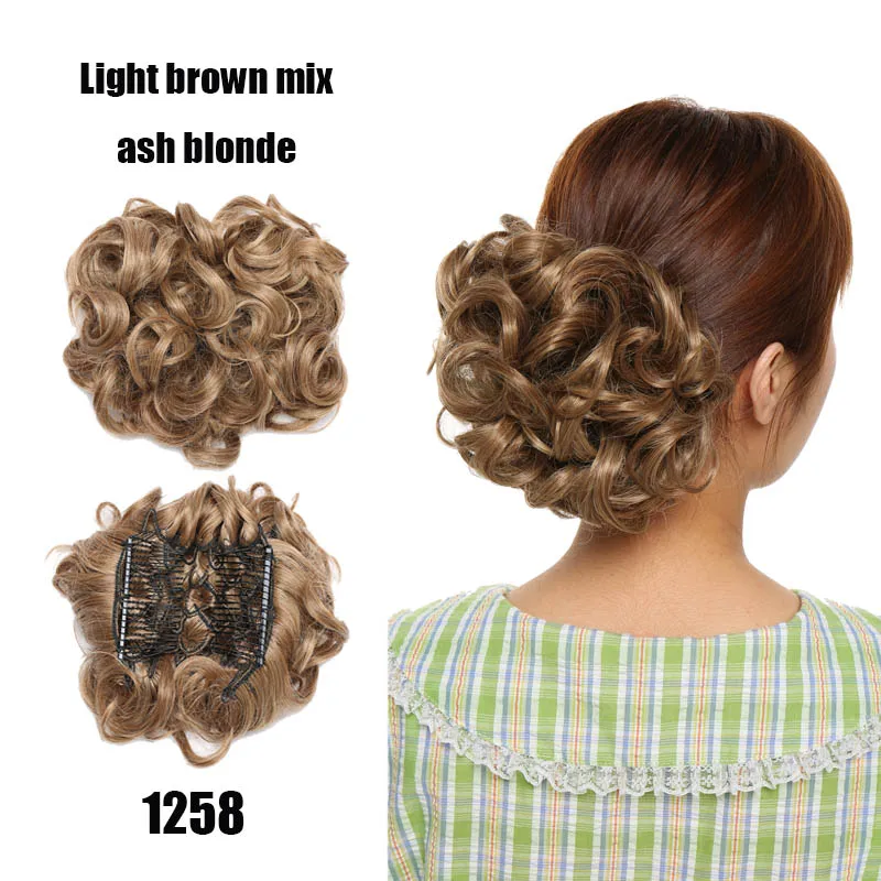 Short Synthetic Hair Big Bun Two Plastic Combs Clip In Curly Short