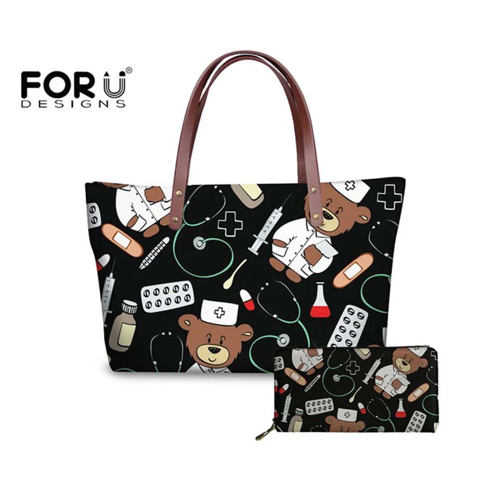 

FORUDESIGNS Brand Women Bags Nurse Pattern Handbags Girls Big Messenger Bags Fashion Women Shoulder Leather Summer Tote Bag 2018