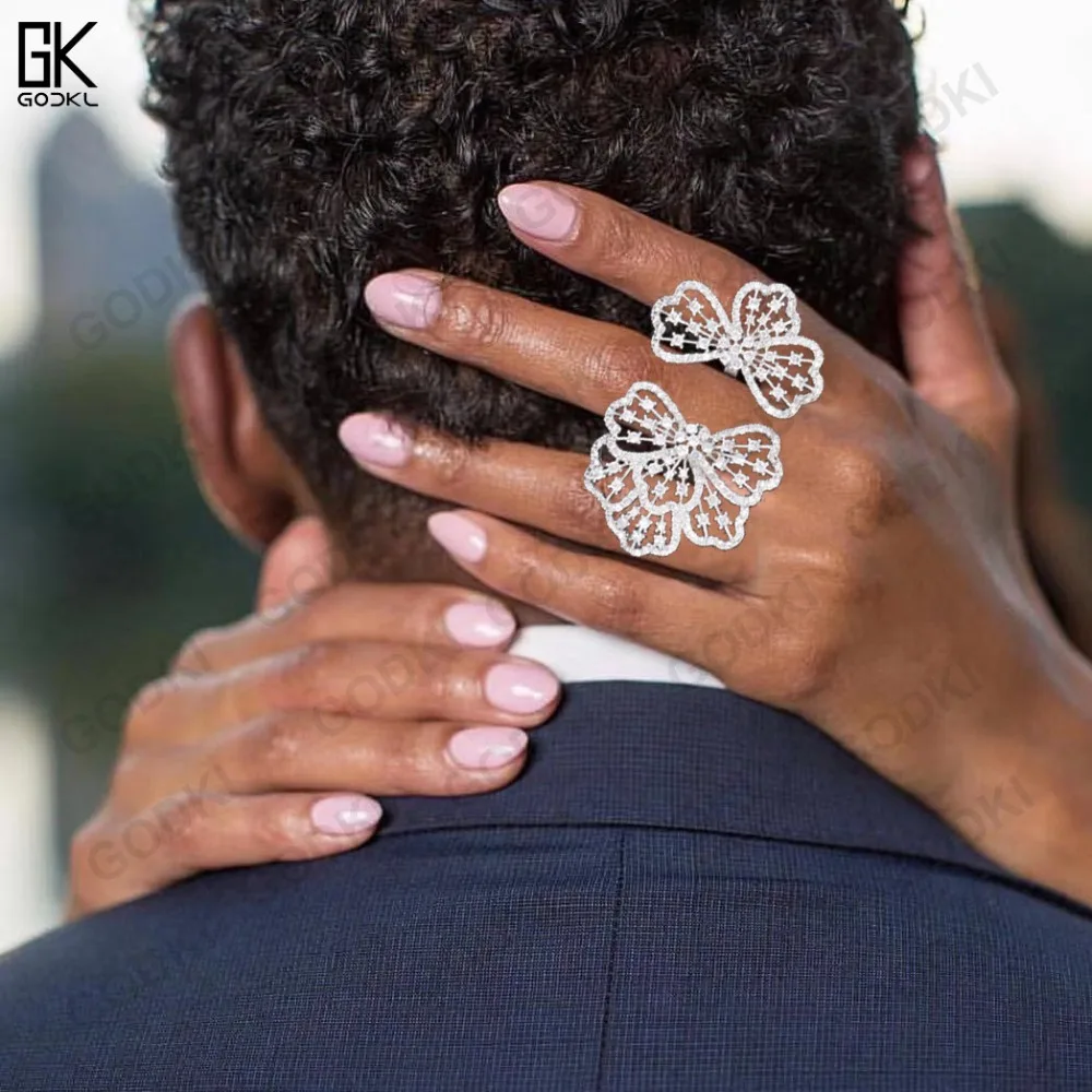 GODKI трендовые роскошные кольца с бантом из кубического циркония CZ Обручальные кольца для женщин свадебные Дубай серебряное свадебное кольцо Прямая поставка