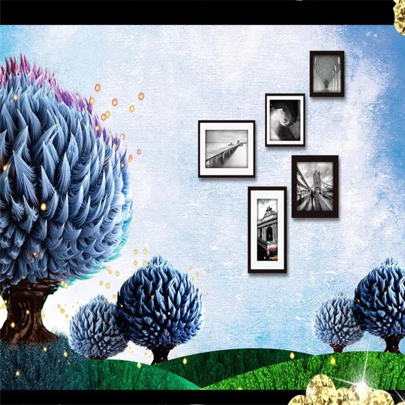 Custom wallpaper fantasy blue watercolor abstract tree photo frame background wall decoration waterproof material Custom wallpaper fantasy blue watercolor abstract tree photo frame background wall decoration waterproof material