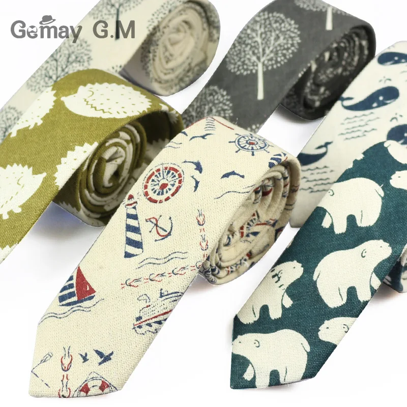 

New Designer Print Ties Casual Narrow Necktie Ties for Men Hip-hop Party Floral Cotton Skinny Tie Cravat