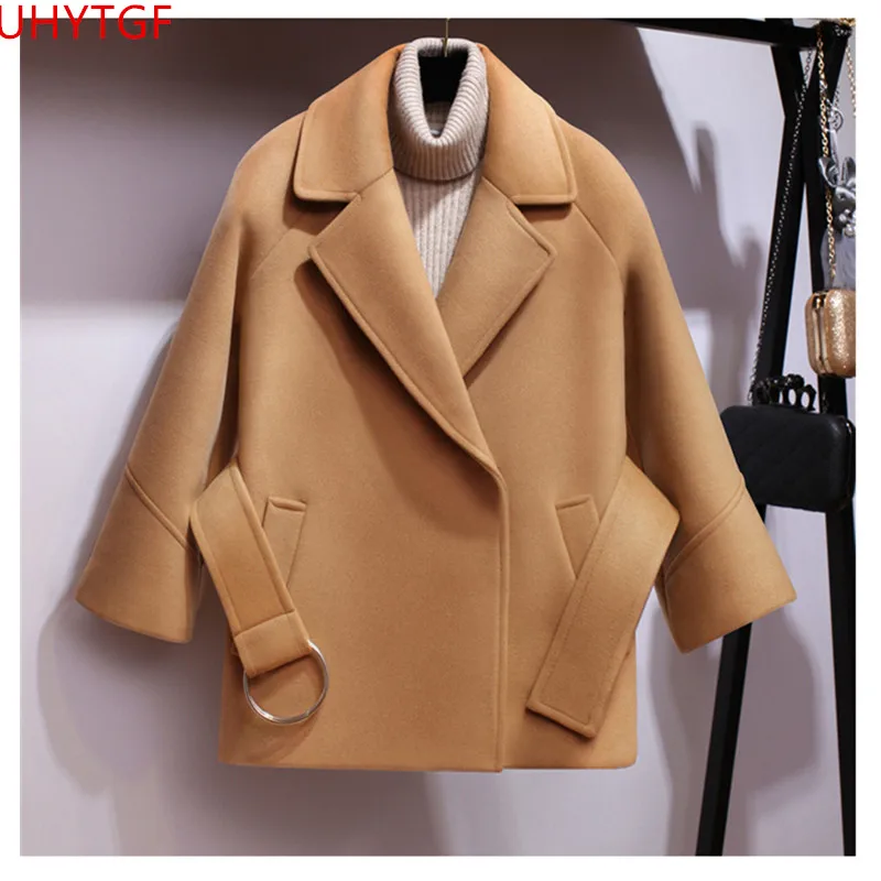 

New Autumn Winter clothing Thicken Woolen coat Large size elegant women coats Women's short wool coat with belt Fashion Tops 730