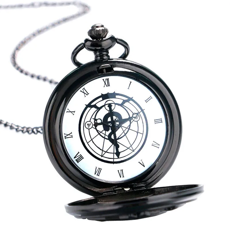 Popular Anime Fullmetal Alchemist Pocket Watch Sets Comic Symbol Pendant Necklace Fob Chain with Gift Box Men Boys Cool Presents (2)