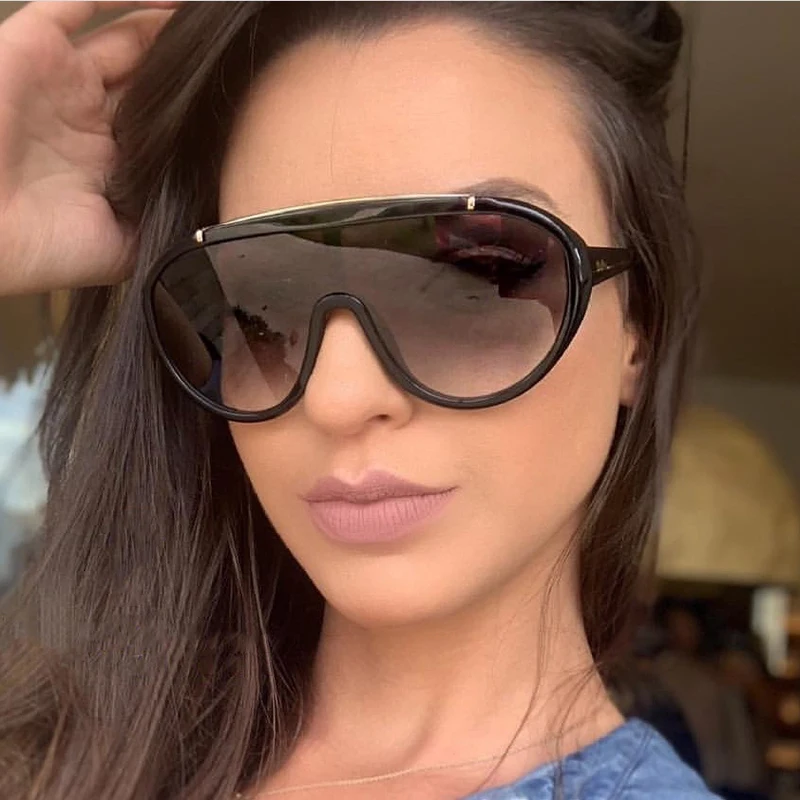 

FEISHINI Celebrity Sunglasses Men Brand Design Retro Big Frame Gradient One-piece Lens Fashion Cool Male Sun glasses Shield