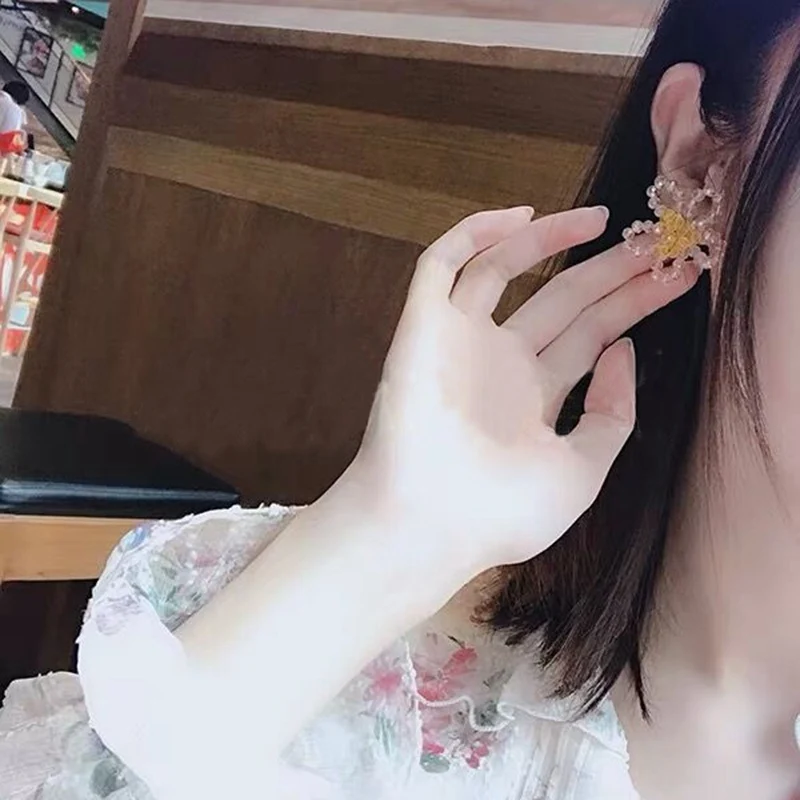 MENGJIQIAO новый модный элегантный Кристальный цветок полупрозрачные серьги