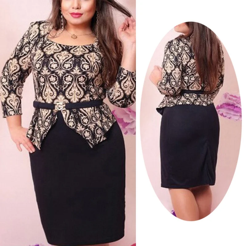 Sping Style Vestidos Party Dresses Large Size Dress Women Plus Size Three Quarter Sleeve Dress Bandage Formal Pencil Dresses Sping Style Vestidos Party Dresses Large Size Dress Women Plus Size Three Quarter Sleeve Dress Bandage Formal Pencil Dresses