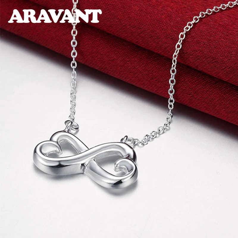 

925 Silver Pendant Necklaces For Women Choker Lucky Number Eight Geometric Long Chain Necklace Jewelry