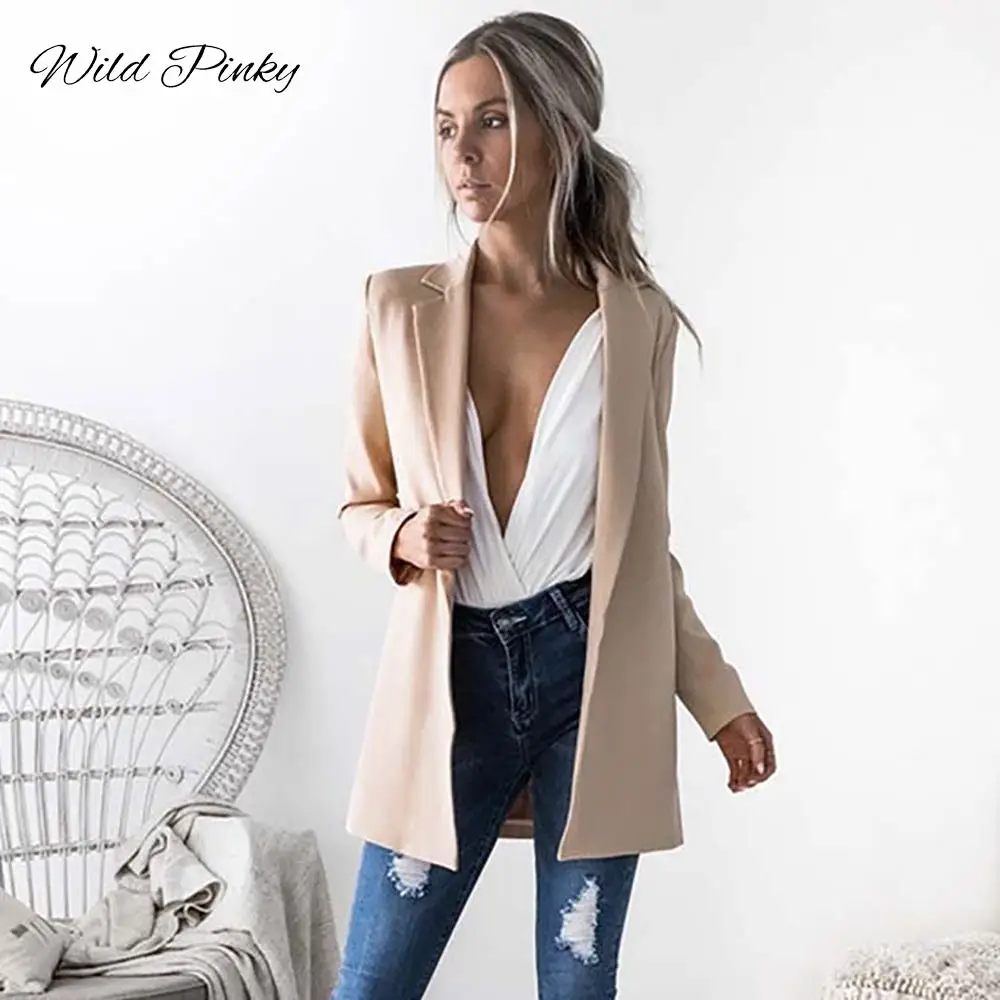 

WildPinky Fashion Slim Blazer Women Cardigan Spring Suit Jacket Female Work Office Lady Twill Suit Black Business Notched Blazer