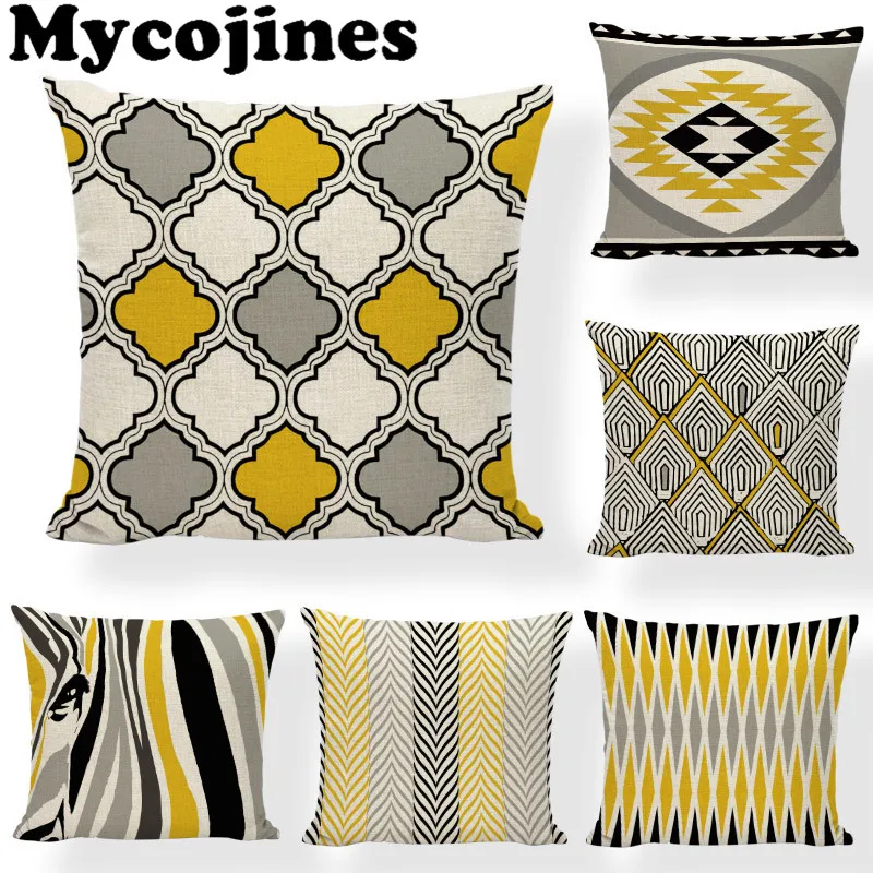 

Dropshipping Grey Yellow Geometry Cushion Cover Striped Zebra Rectangle Trigon 43*43CM Square Pillowcase Living Room Decoration