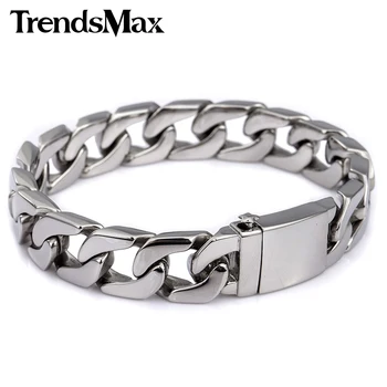 

Men's Bracelet Curb Link Chain Wristband 316L Stainless Steel Bracelet For Male Jewelry Dropshipping Wholesale 13mm KHB83