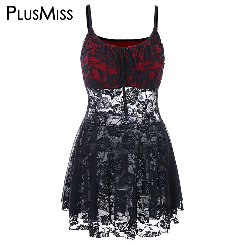 PlusMiss Plus Size Lace Transparent Babydoll Chemise Sex Big Size See