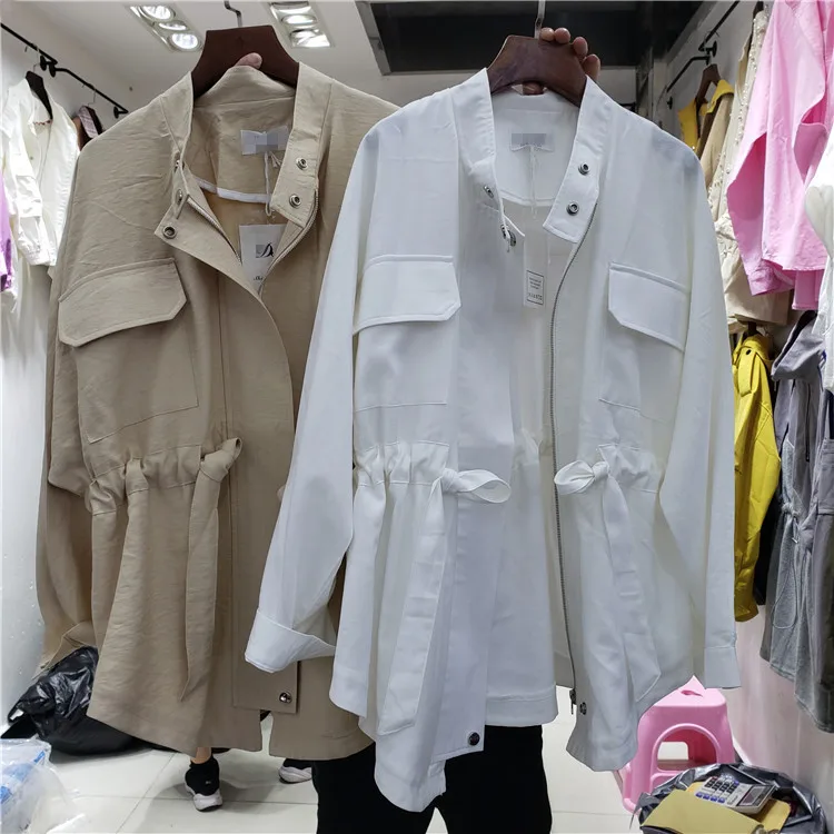 Simple Beige Long Femmes Solide 2019 Plage bleu Coupe De Pardessus vent Filles Vacances white Printemps Été Couleur Manteau Manteaux Dames Nouveau Base EHWeD2IY9