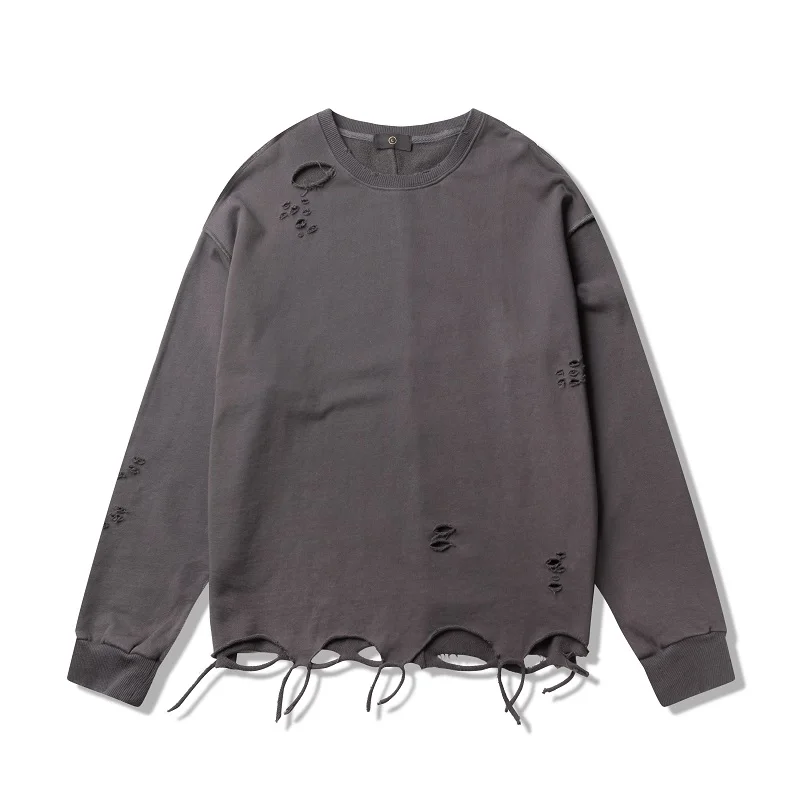 dark grey QoolXCWear Весенние Новые толстовки мужские модные рваные хип-хоп толстовки уличная толстовка с дырками - Цвет: dark grey