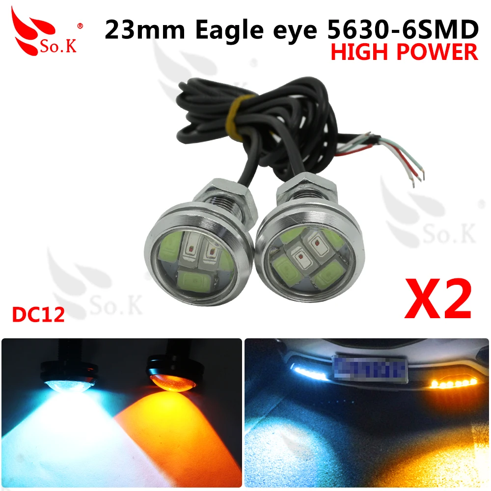 

2pcs 23mm Car styling LED DRL Eagle Eye Daytime runing lights Warning Fog lights with turning signal light Switch Two Color