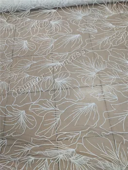 

top selling white color Hand print glued glitter mesh tulle african lace fabric YG-83 for wedding dress