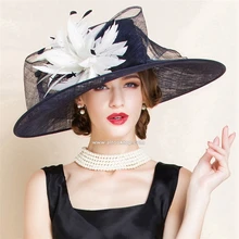 Kentucky derby sombreros para la fiesta del té de Fedora feather vestidos de blanco negro mujeres elegantes sombreros de ala ancha sombrero chapeau iglesia femme fancy