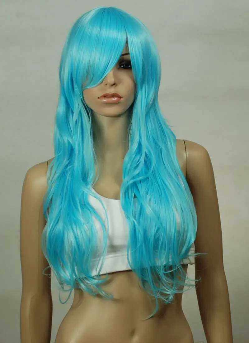

FREE P&P^^^^^^^^28 inch Ultra Series Hi Temp Sky Blue Curly Long Cosplay DNA Wigs 780J5
