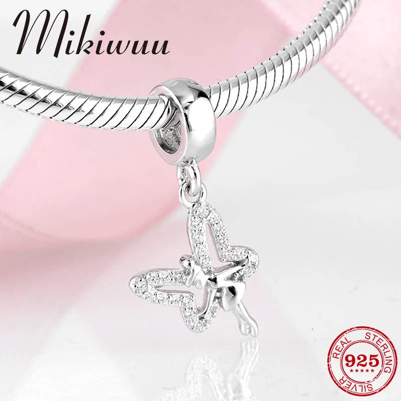 

Fairy tale Elf Butterfly fairy 925 Sterling Silver Zircon fine Pendant beads Jewelry making fit Original Pandora Charm Bracelet