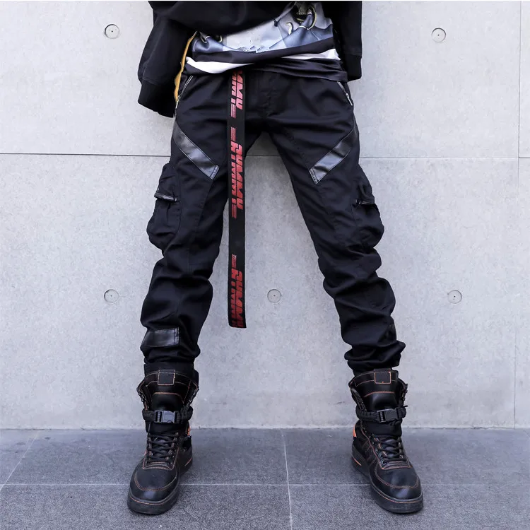 Осень новая японская уличная одежда мужские брюки - Цвет: Черный