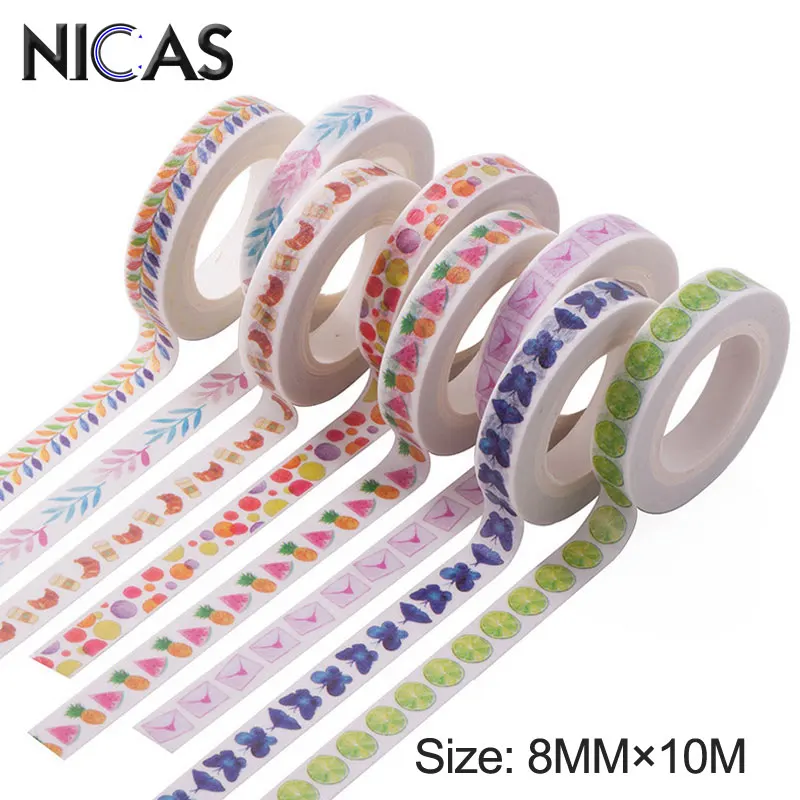 NICAS 8MM Kawai Washi Tape Decorative Colored Scotch Tape Scrapbooking