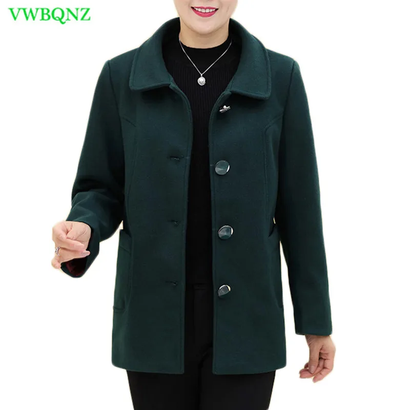 

New Plus Size Autumn Women Korean Woolen Coat Single-breasted Woolen Coat Fashion Middle-aged Women Short Coat Dark red 5XL A891