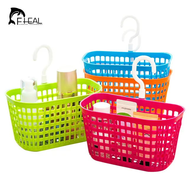 FHEAL Portable Plastic Hanging Storage Basket With Hook Bathroom