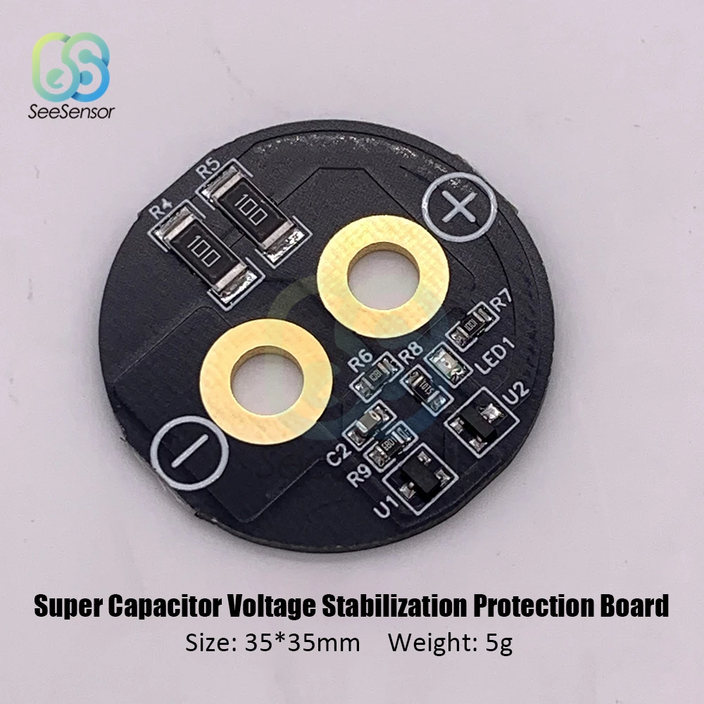 

Super Capacitor Voltage Regulator Protection Board Balance Board for 2.5V 2.7V 3V 360-700F Super Farad Capacitor 35* 35mm