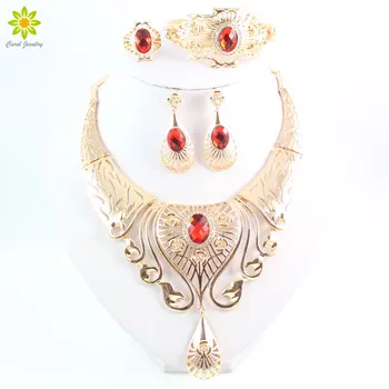 

New Arrival Elegant Fashion Dubai Gold Color Vintage Women Nigerian Crystal Jewelry Sets African Beads Jewellery Costume