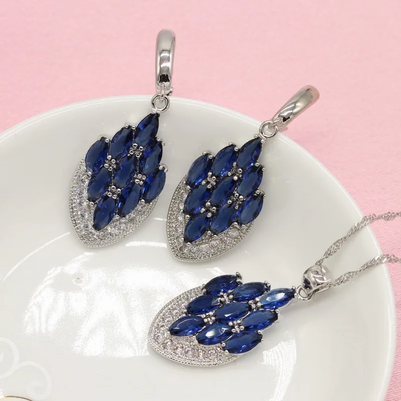 Королевский синий многоцветный Кубический Цирконий 925 серебряные ювелирные наборы для женщин серьги ожерелье кулон кольцо браслет бесплатный подарок коробки