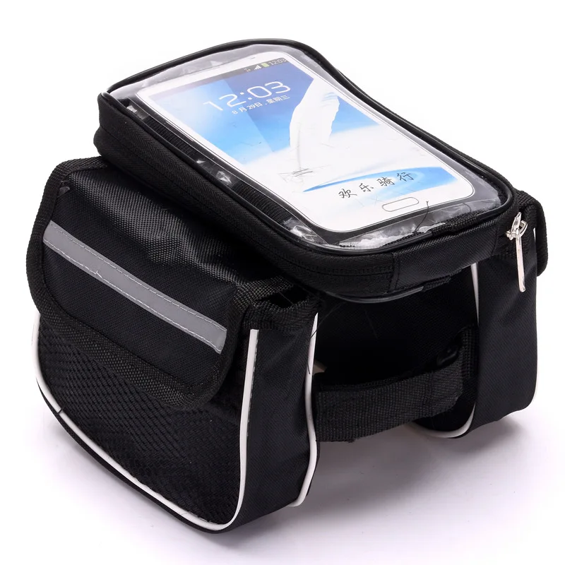 buy Bike Front Frame Bag Double Pouch Big Capacity for 5.0 6.2Inch Cellphone Quakeproof Bicycle Accessories Riding Bag Cycling Bag