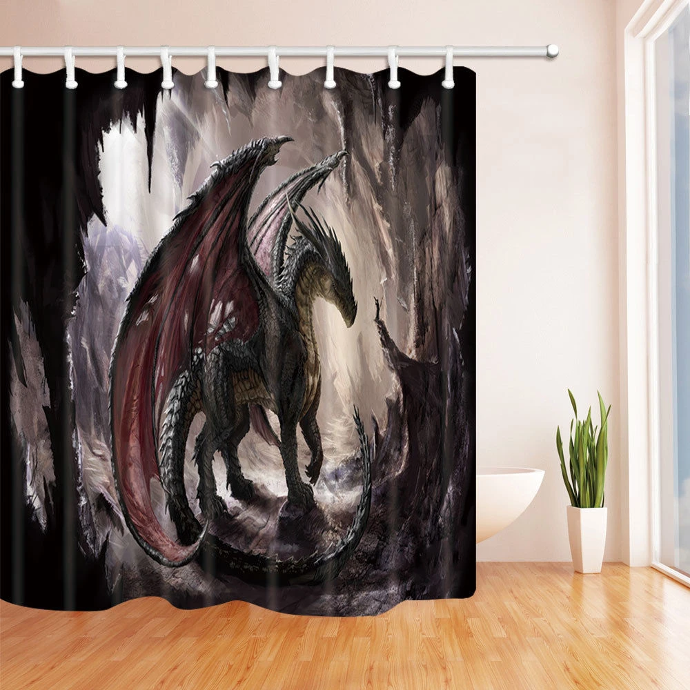 Dragon in Cave Bathroom Shower Curtain Polyester Fabric Waterproof Home
