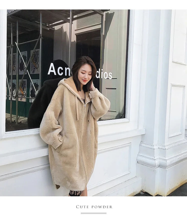 Женское пальто с натуральным мехом, овчина, меховая куртка с капюшоном, зимнее пальто для женщин, корейское шерстяное пальто, длинное пальто Abrigos Mujer Invierno 9025 YY548