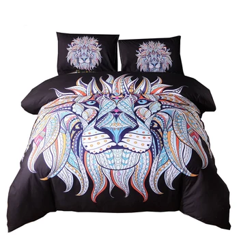 

2/3pcs Lion Pattern Bedding Set Duvet Cover Set with 2 Pillow Shams Bohemia Bedclothes Hippie Gypsy Bedding Queen King