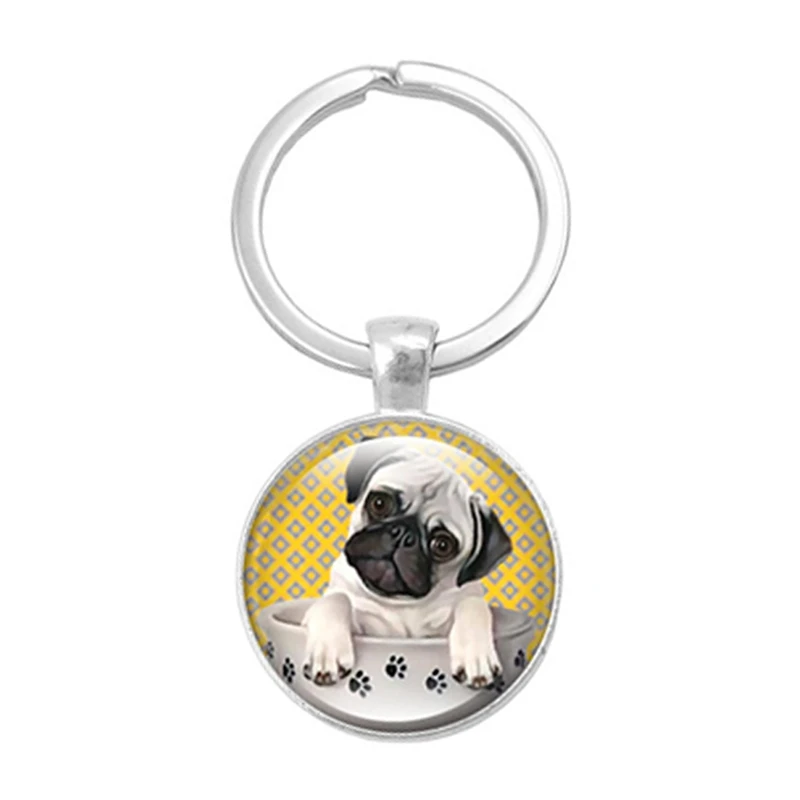 

Keyring Round Keychain Key Ring for Women gift Jewelry Pendant New Cute Pug