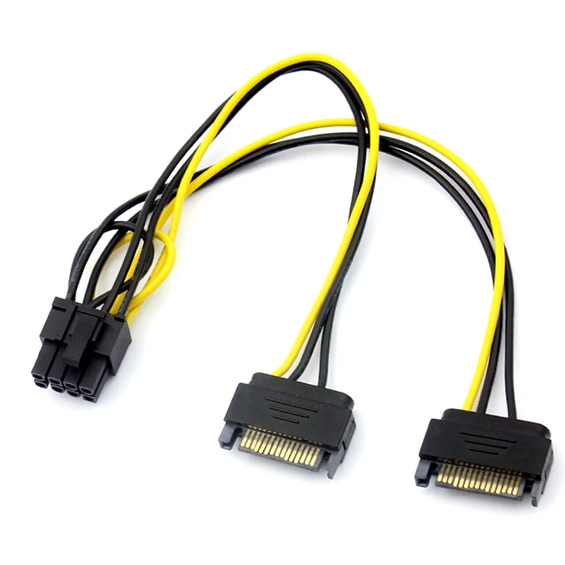 Graphics Card 18AWG Wire Connector 1 IN 2 Male 15Pin to 8Pin SATA Cable for Mining Miner 20CM Dual SATA Power Cable 15P to 8P
