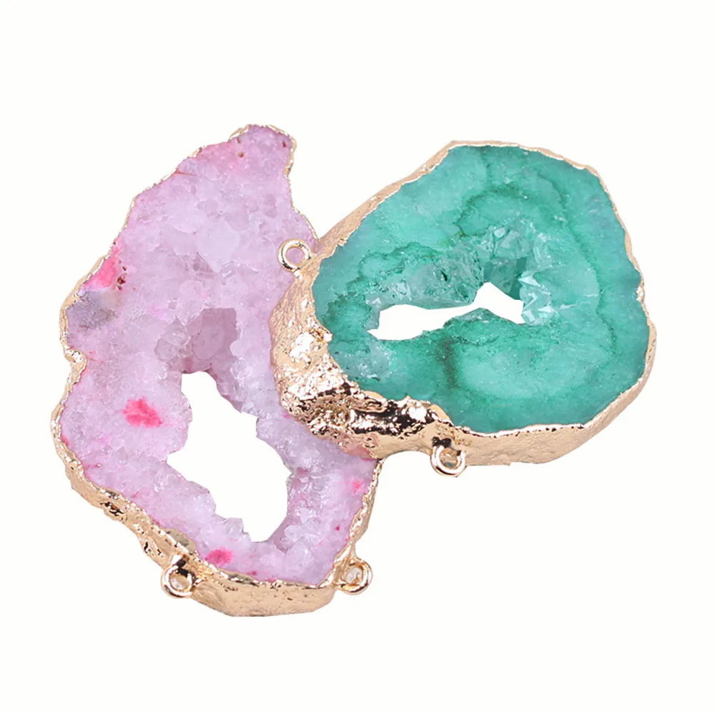 

1PC Natural Agate Crystal Sweater Chain Necklace Accessories DIY Stone Material Double Ring Necklace Connection Buckle