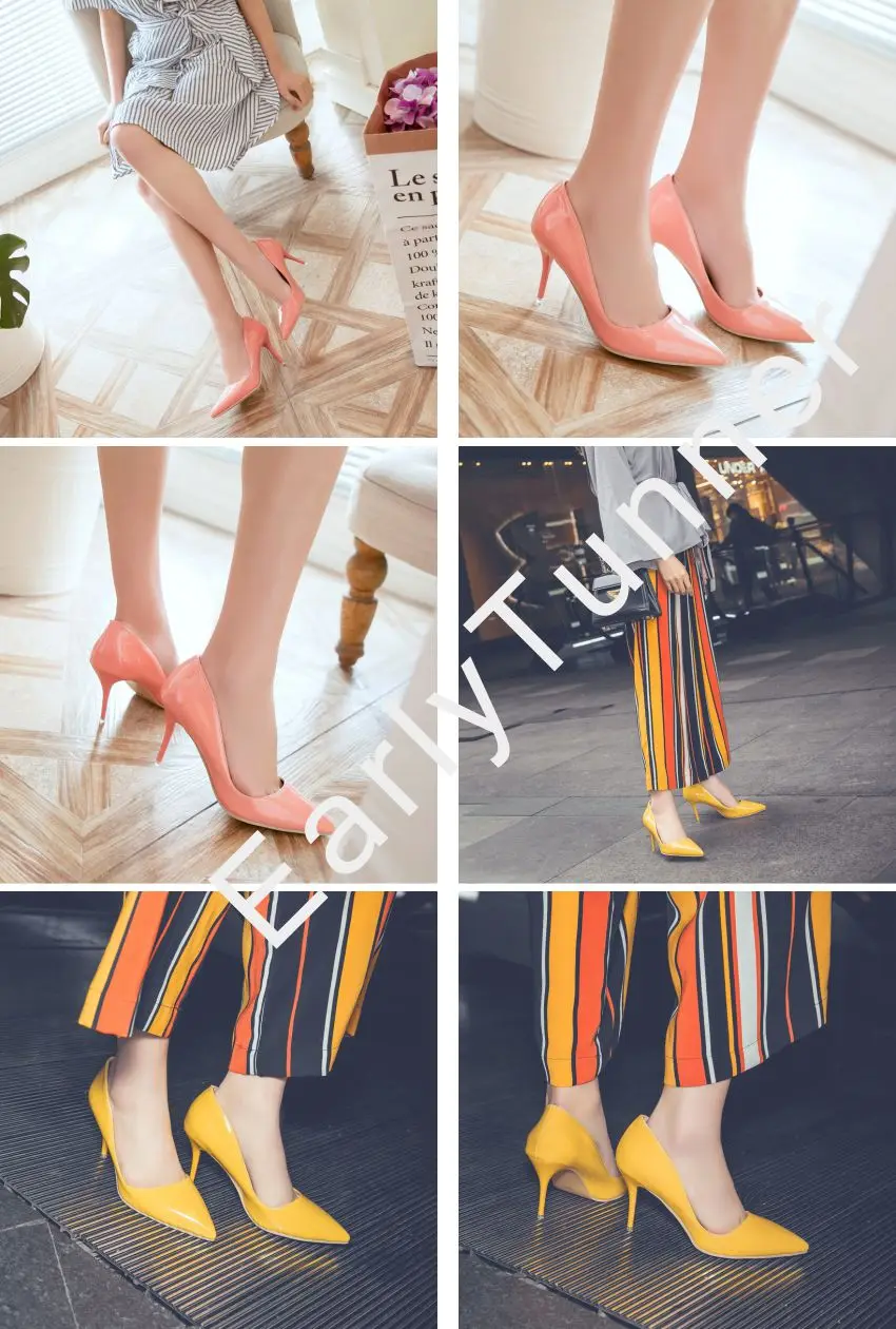 New Fashion Black Yellow Red Women Glossy Nude Pumps High Heels Lady Formal Shallow Shoes EK52 Plus Big Size 10 48 30 43