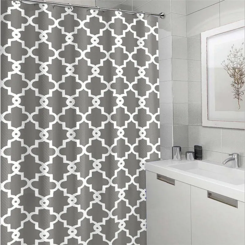 

71x71" Gray Geometric Print Shower Curtains Bath Products Bathroom Decor with Hooks Waterproof 180**180cm
