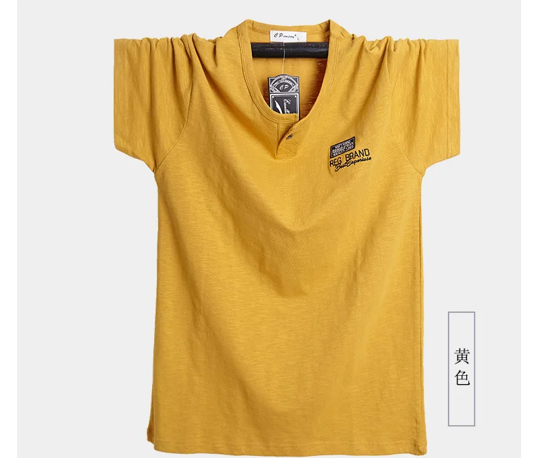 

Plus Size 4XL 5XL 6XL 95% Cotton Henry Collor Casual Short Sleeve T-Shirt Men Tennis Shirt Soft Yellow Khaki Green Orange 130KG